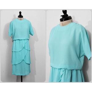 Cathy Sue Aqua Chiffon 80s Dress